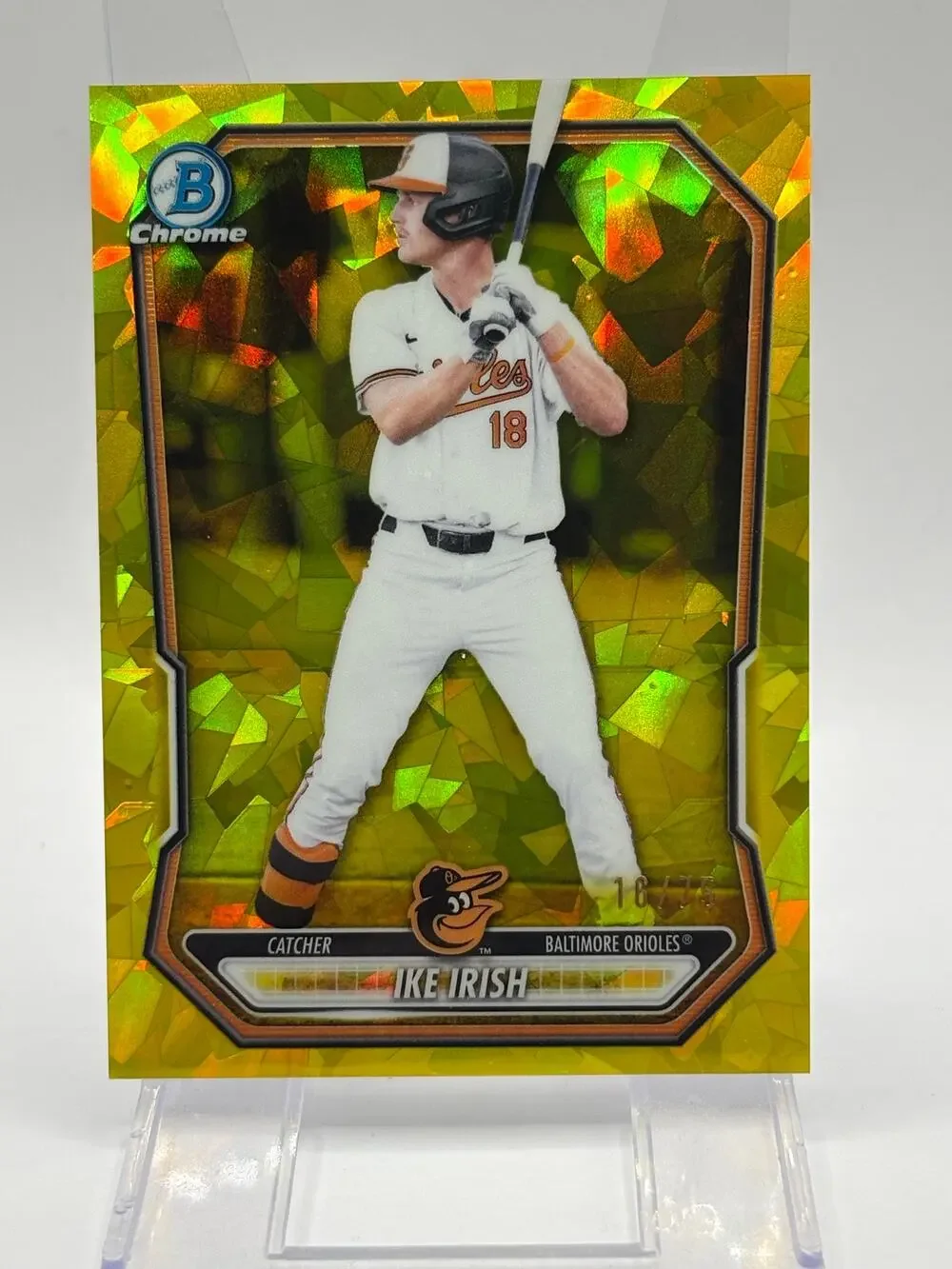 2026 Bowman Sapphire Ike Irish Chrome Prospect Yellow Refractor 16/75 SP Orioles
